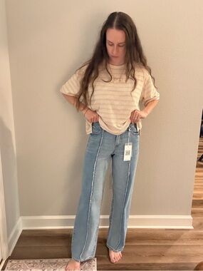 Dear John Light Blue Straight-Leg Jeans with Center Seam